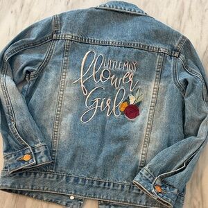 Denim Jacket Embroidered Floral bridal kids 6 5/6 toddler flower girl wedding